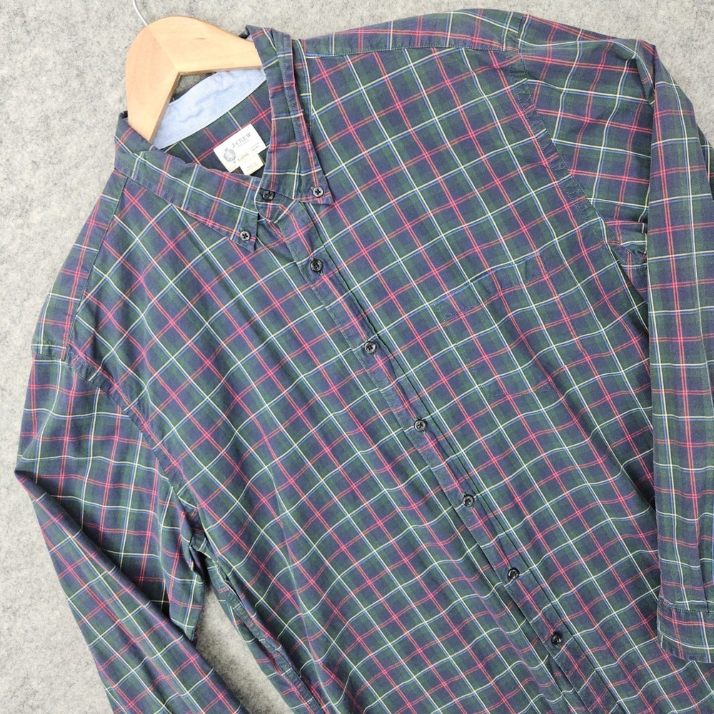 J Crew Button Down Shirt Men's Green XL‎ Plaid Long Sleeve Cotton Preppy Church